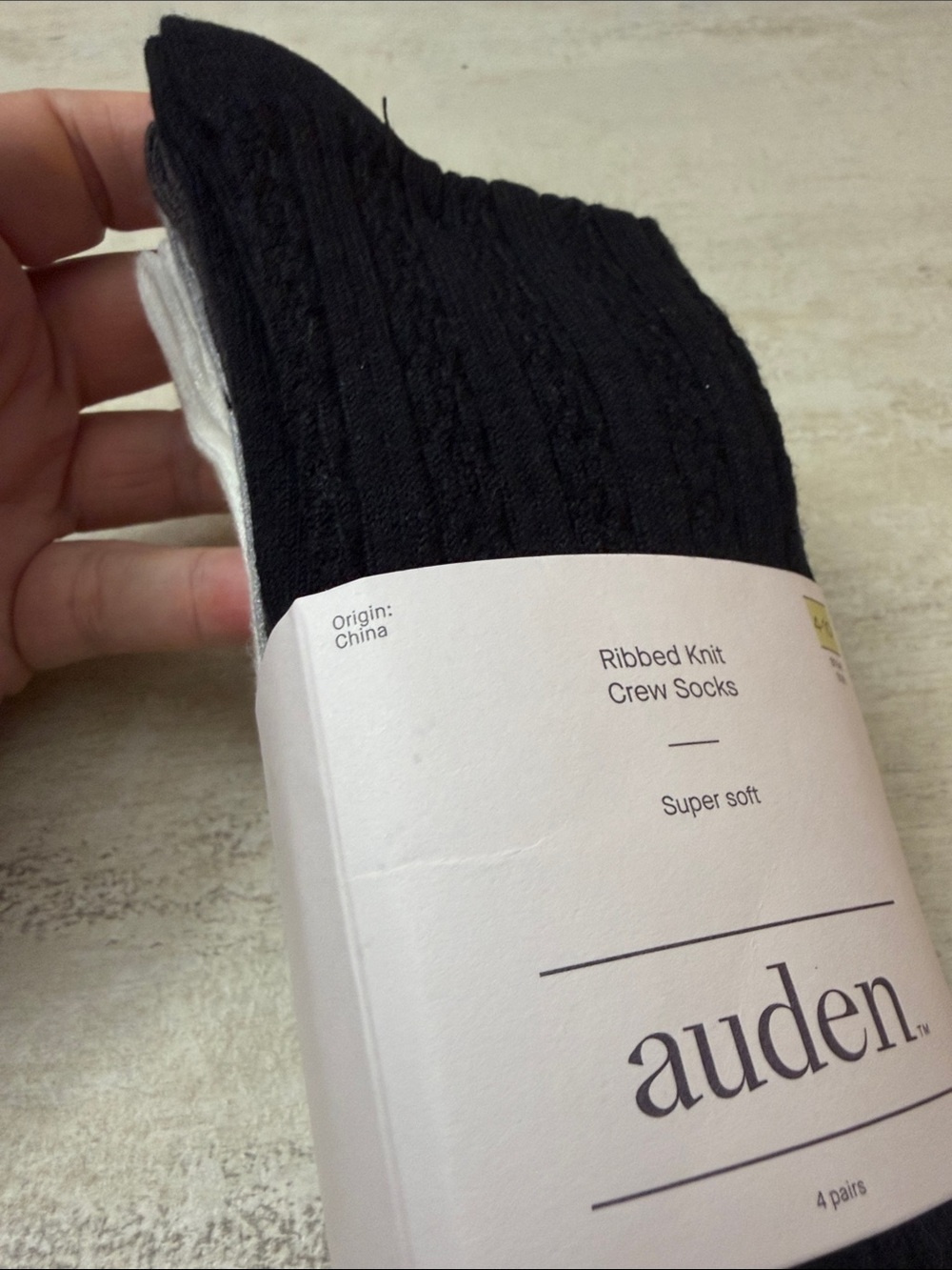 Auden Women's Ribbed Crew Socks 4-Pack - Black, Charcoal, Light Gray, White - Picture 6 of 7